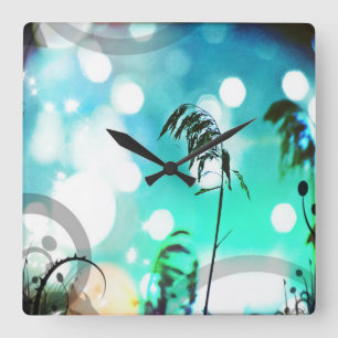 Turquoise Grass Art Sparkle Wall Clock Vierkante Klok