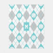 turquoise gray argyle plaid volleyball monogrammen fleece deken (Voorkant)
