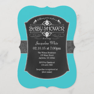 Turquoise Gray Chalkboard Baby shower Invitation Kaart