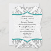 Turquoise Gray Damask Bracket Wedet Invitation (Devant)