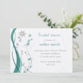 Turquoise & gray floral charm-uitnodiging kaart (Staand voorkant)