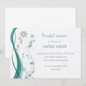 Turquoise & gray floral charm-uitnodiging kaart (Voorkant / Achterkant)