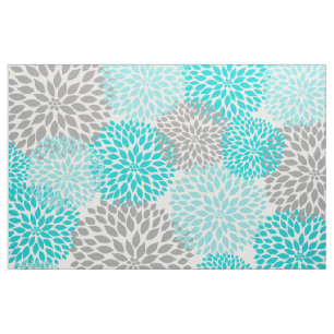 Turquoise Gray Modern Dahlia florale afdruk Stof