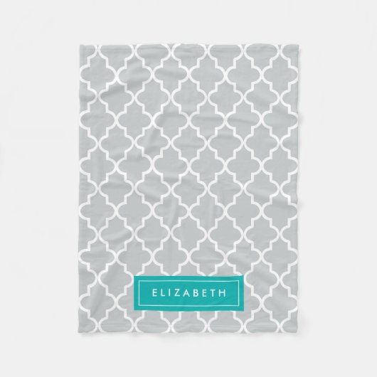 Turquoise & Gray Quatrefoil | Fleece Blanket Deken (Voorkant)