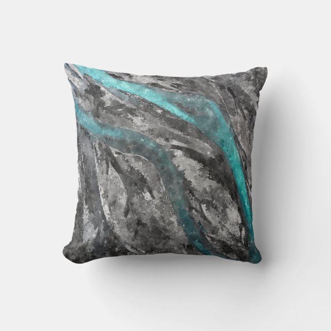 Turquoise & Gray Waterverf Pillow Kussen (Voorkant)