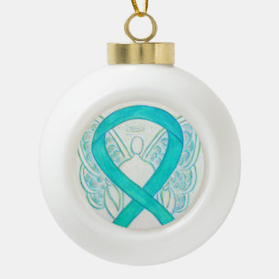Turquoise Green Awareness Ribbon Angel Ornements