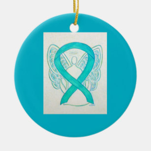 Turquoise Green Awareness Ribbon Angel Ornements