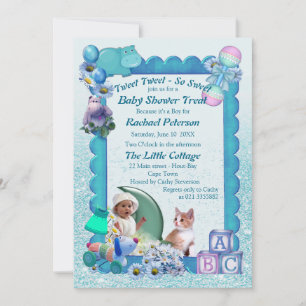 Turquoise Green Blue Baby shower Invitation Bedankkaart