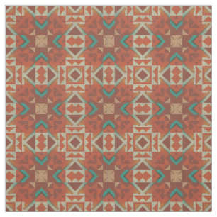 Turquoise Green Blue Oranje Aztec Mosaic Pattern Stof