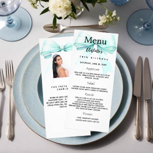 Turquoise green bow photo fun faits carte menu d'a