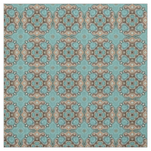 Turquoise Green Brown Bali Batik Style Pattern Stof