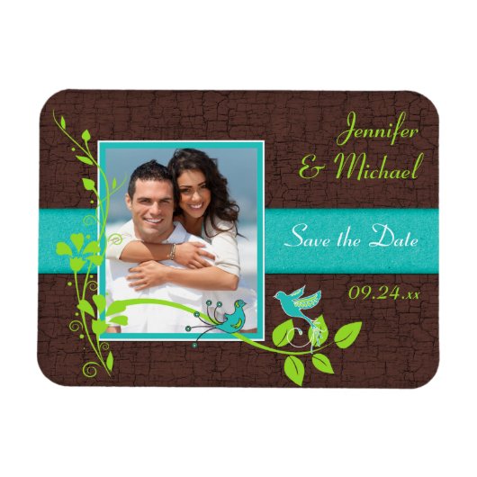 Turquoise Green Brown Crackle Save the Date Magnet Magneet (Horizontaal)