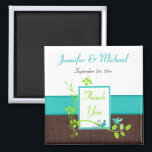 Turquoise Green Brown Floral Wedding Favor Magnet<br><div class="desc">This turquoise blue,  white,  brown FAUX crackle,  and lime green floral thank you wedding favor magnet has a pair of blue love birds on it that matches the wedding invitation shown below. If there are any other matching items you require,  please email your request to niteowlstudio@gmail.com.</div>