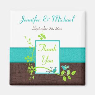 Turquoise Green Brown Floral Wedding Favor Magnet Magneet