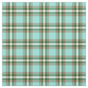 Turquoise Green Brown White Tartan Squares Patroon Stof