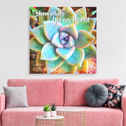 Turquoise Green Cactus Photo Bloom, waar gepland Canvas Afdruk (Insitu (Woonkamer))