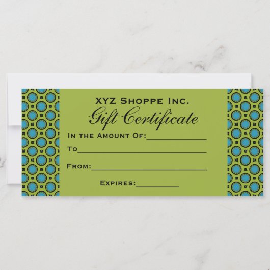 Turquoise Green Cadeaucertificaat (Voorkant)