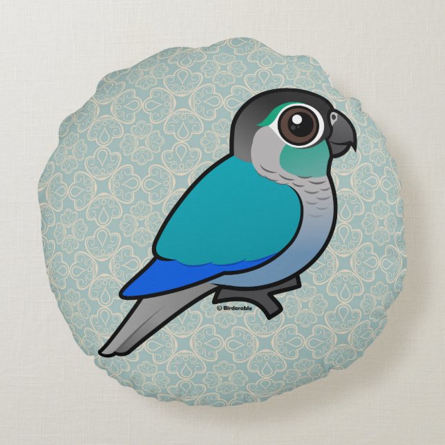 Turquoise Green-cheeked Conure Rond Kussen (Achterkant)