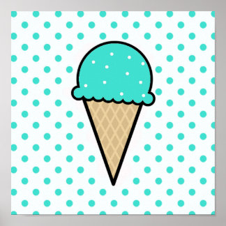 Turquoise Green Ice Cream Cone Poster
