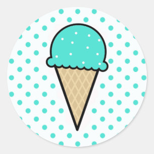Turquoise Green Ice Cream Cone Ronde Sticker