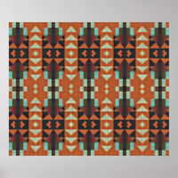 Turquoise Green Oranje Red Etnic Mosaic