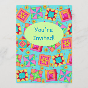 Turquoise Green Patchwork Quilt Block Art Kaart