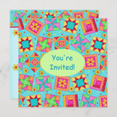 Turquoise Green Patchwork Quilt Block Art Kaart (Voorkant / Achterkant)