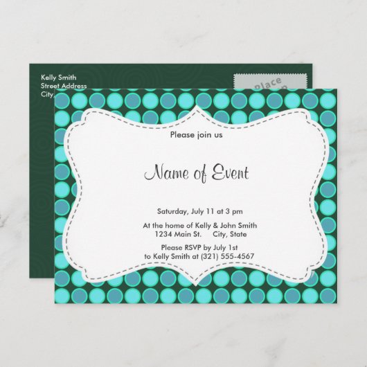 Turquoise & Green Polka Dots Uitnodiging Briefkaart (Voorkant / Achterkant)