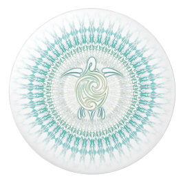 Turquoise Green Turtle and Mandala Nautical Keramische Knop