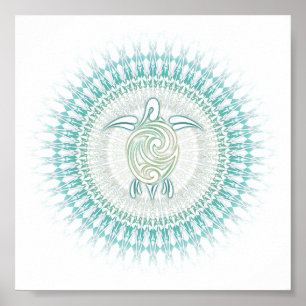 Turquoise Green Turtle Mandala Animal Poster