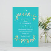 Turquoise Greenery Leaves Budget Wedding Invite A9 (Staand voorkant)