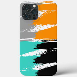 Turquoise Grey Black Oranje Brush Stroke Paint iPhone 13 Pro Max Hoesje