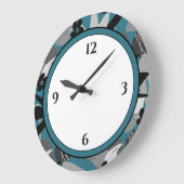 Turquoise Grey Black & White Modern Floral Border Grote Klok (Hoek)