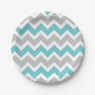 Turquoise Grey Chevron baby shower bruidsfeest Papieren Bordje
