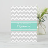 Turquoise Grey Chevron Christening Invitation (Debout devant)