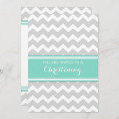 Turquoise Grey Chevron Christening Invitation (Devant / Derrière)