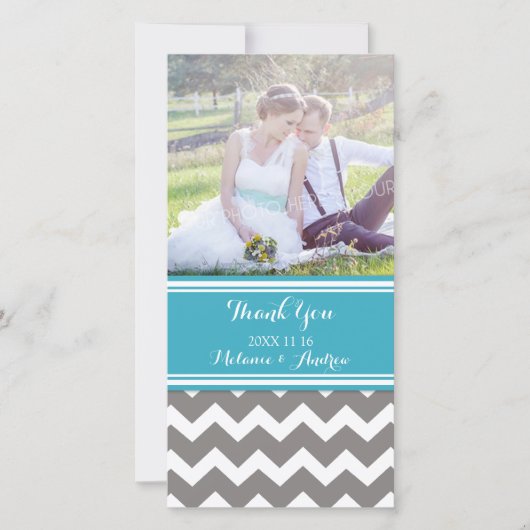 Turquoise Grey Chevron Merci Cartes photos Mariage (Devant)