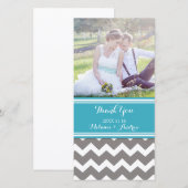 Turquoise Grey Chevron Merci Cartes photos Mariage (Devant / Derrière)