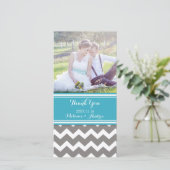 Turquoise Grey Chevron Merci Cartes photos Mariage (Debout devant)