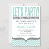 Turquoise Grey Moderne Magnétique Invitations d'an (Recto)