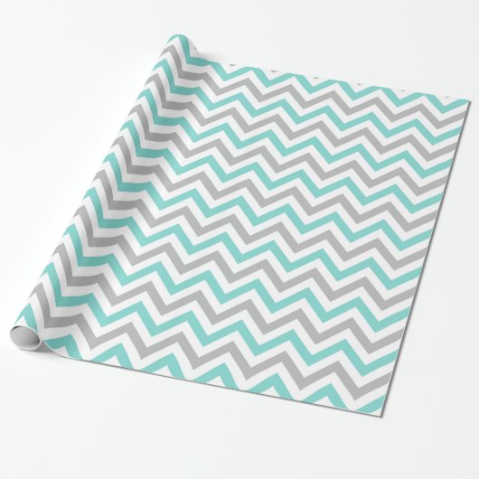 Turquoise, Grey, Wht Large Chevron ZigZag Pattern Cadeaupapier (Uitgerold)