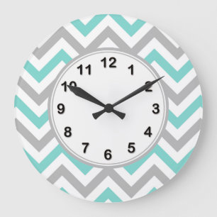 Turquoise, Grey, Wht Large Chevron ZigZag Pattern Grote Klok