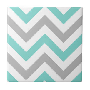 Turquoise, Grey, Wht Large Chevron ZigZag Pattern Tegeltje