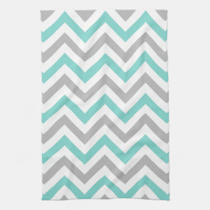 Turquoise, Grey, Wht Large Chevron ZigZag Pattern Theedoek