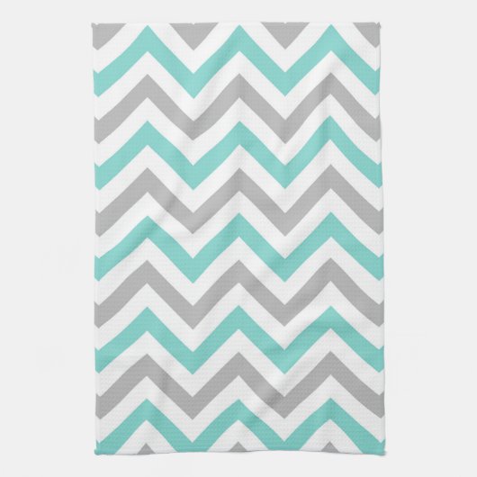 Turquoise, Grey, Wht Large Chevron ZigZag Pattern Theedoek (Verticaal)