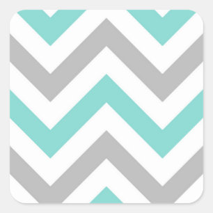 Turquoise, Grey, Wht Large Chevron ZigZag Pattern Vierkante Sticker