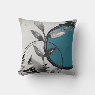 Turquoise & Grey Zen Waterverf Leaves Kussen
