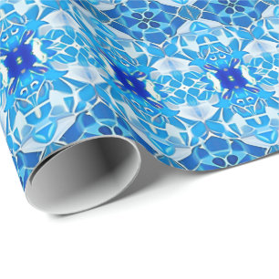 Turquoise, grijs en kobaltblauw Tegel Patroon Cadeaupapier
