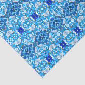 Turquoise, grijs en kobaltblauw Tegel Patroon Tissuepapier (Detail)