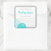 Turquoise Grijs Mums baby shower Bookplate Vierkante Sticker (Tas)